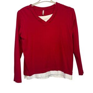 White Stag Womens Long Sleeve Double Layer V-Neck Red White Top Size L Pre-Owned